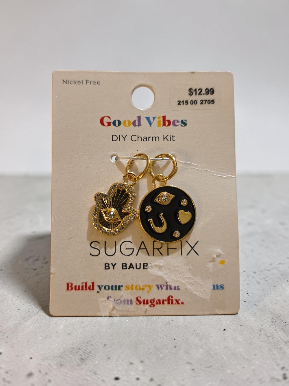 Good Vibes Gold and Black Charm Necklace Set by Sugarfix